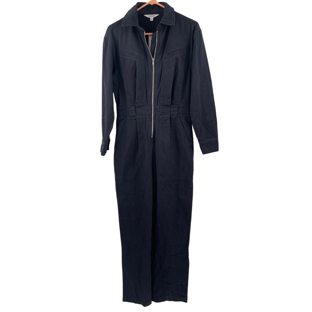 STEVE MADDEN Denim Jumpsuit Size 0 Orly Washed Out Black Cotton Stretch NWT